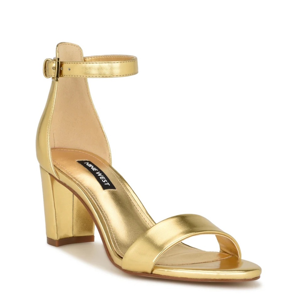 Nine West Shiny Gold Block Heels
